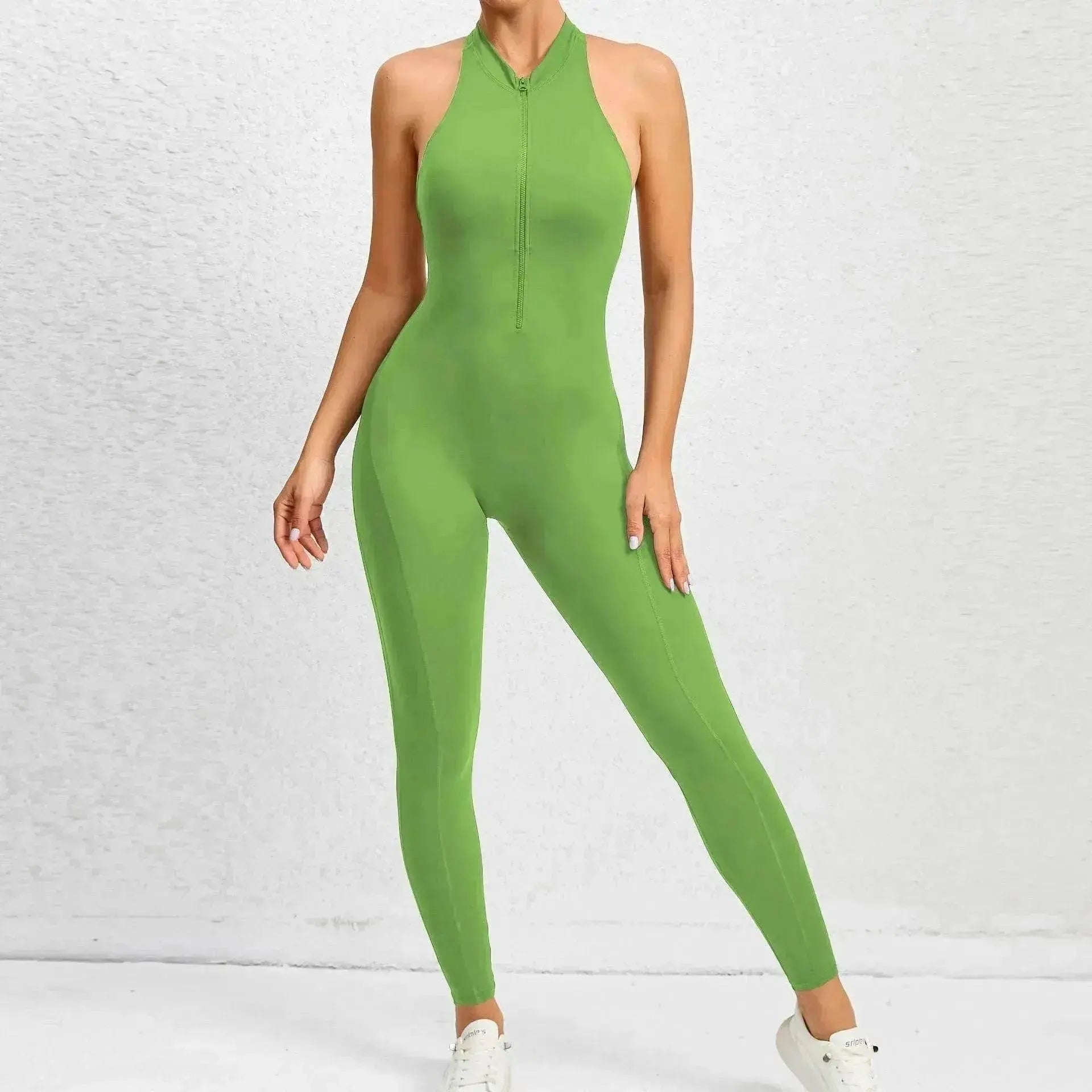 Woman's Zippered Sleeveless Stretch Shapewear Sports wear Jumpsuit - www.Shopthatapp.com