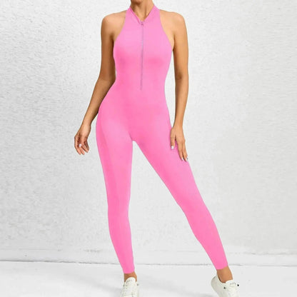 Woman's Zippered Sleeveless Stretch Shapewear Sports wear Jumpsuit - www.Shopthatapp.com