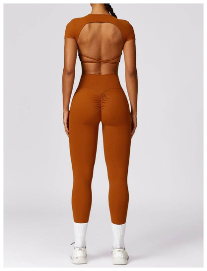 Women 2pcs Workout Gym Outfit Sport Running Fitness wear Pant and crop Top - www.Shopthatapp.com #