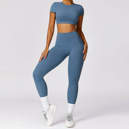 Women 2pcs Workout Gym Outfit Sport Running Fitness wear Pant and crop Top - www.Shopthatapp.com #