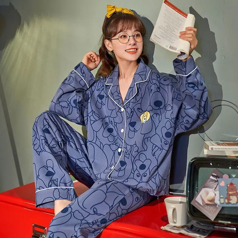 Women Pajamas – Cotton Cartoon Pajama Suit with Long Sleeves - www.Shopthatapp.com