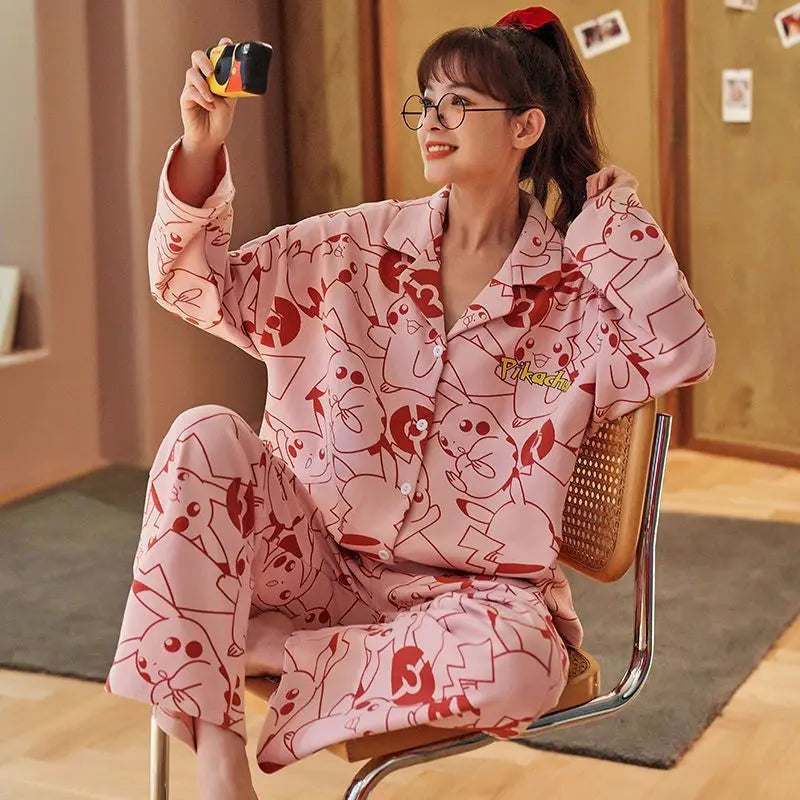 Women Pajamas – Cotton Cartoon Pajama Suit with Long Sleeves - www.Shopthatapp.com