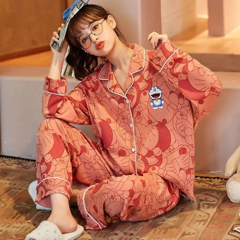 Women Pajamas – Cotton Cartoon Pajama Suit with Long Sleeves - www.Shopthatapp.com