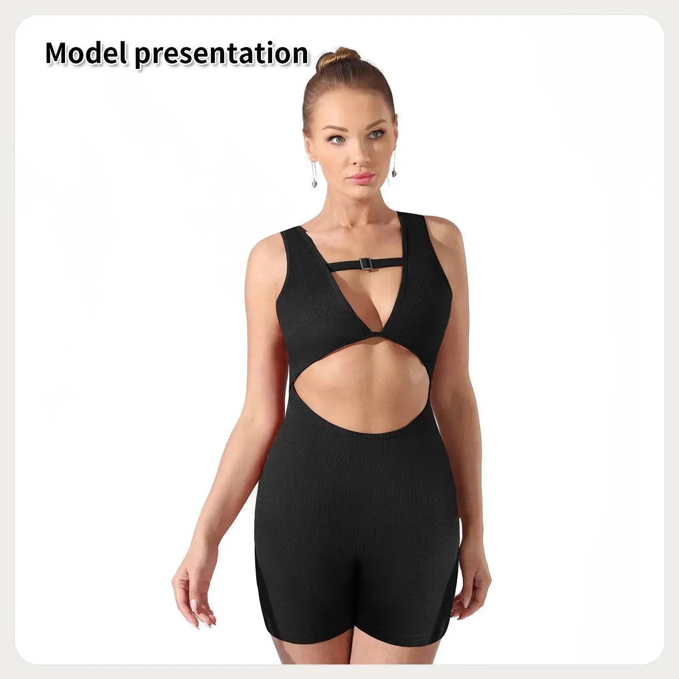 Women Cut out Unitard Short Bodysuit - www.Shopthatapp.com #