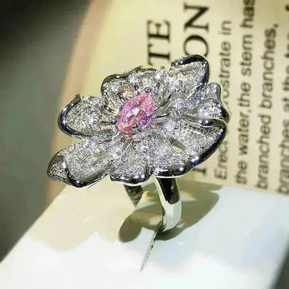 Women Diamond Flower Fashion Ring Female Opening - www.Shopthatapp.com