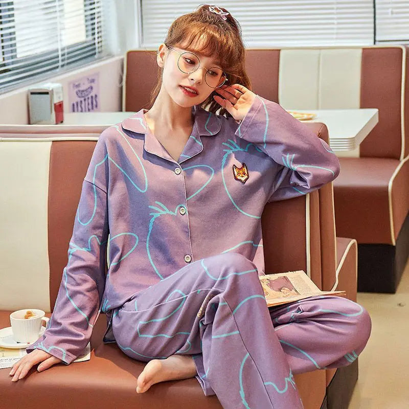 Women Pajamas – Cotton Cartoon Pajama Suit with Long Sleeves - www.Shopthatapp.com #