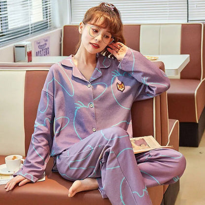 Women Pajamas – Cotton Cartoon Pajama Suit with Long Sleeves - www.Shopthatapp.com #