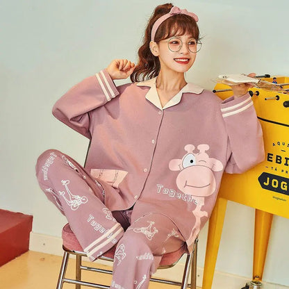 Women Pajamas – Cotton Cartoon Pajama Suit with Long Sleeves - www.Shopthatapp.com #