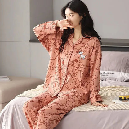 Women Pajamas – Cotton Cartoon Pajama Suit with Long Sleeves - www.Shopthatapp.com #