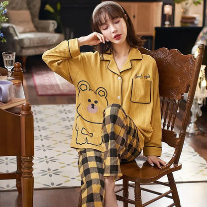 Women Pajamas – Cotton Cartoon Pajama Suit with Long Sleeves - www.Shopthatapp.com #