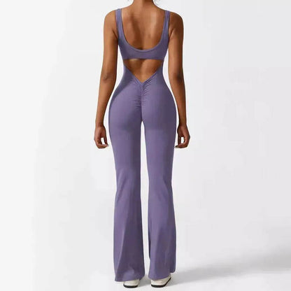 Women Sleeveless Flare Long Pant Yoga Fitness Jumpsuits - www.Shopthatapp.com #