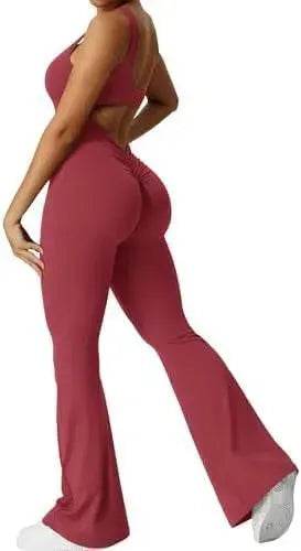 Women Sleeveless Flare Long Pant Yoga Fitness Jumpsuits - www.Shopthatapp.com #