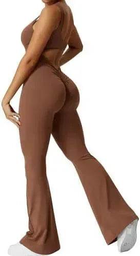 Women Sleeveless Flare Long Pant Yoga Fitness Jumpsuits - www.Shopthatapp.com #
