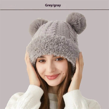 Women Winter Cute Fur Ball Knitted Beanie Hat Outdoor - www.Shopthatapp.com #
