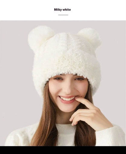 Women Winter Cute Fur Ball Knitted Beanie Hat Outdoor - www.Shopthatapp.com #
