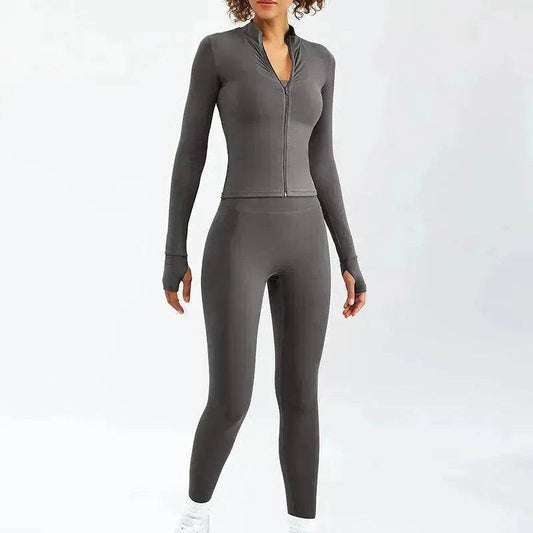 Women Yoga Zipper Long-sleeved Gym Exercise Fitness Suit - www.Shopthatapp.com #