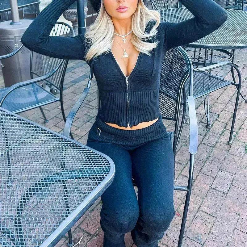 Women's Comfortable Hoodie Leisure Charming Long Sleeve Sweater And High Waist Long Pants Suit - www.Shopthatapp.com #