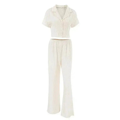 Women's Fashionable Simple Solid Color Short-sleeved Trousers Pajamas Two-piece Set - www.Shopthatapp.com #