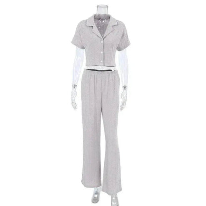 Women's Fashionable Simple Solid Color Short-sleeved Trousers Pajamas Two-piece Set - www.Shopthatapp.com #