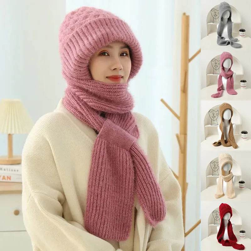 Women's Fleece-lined Scarf And Hat Winter Warm Knitted Hat Scarf - www.Shopthatapp.com #