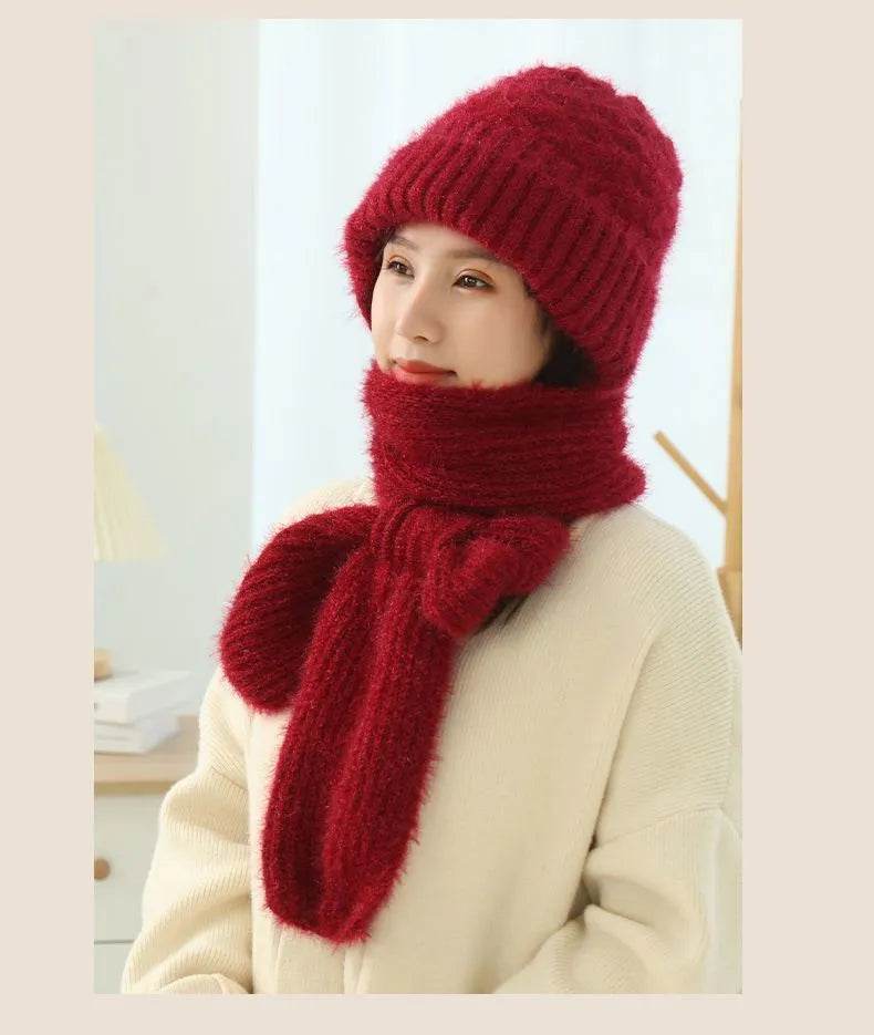 Women's Fleece-lined Scarf And Hat Winter Warm Knitted Hat Scarf - www.Shopthatapp.com #