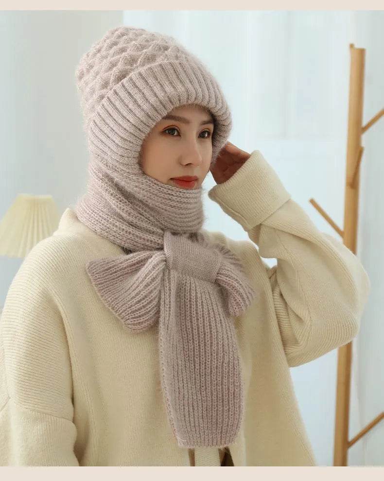 Women's Fleece-lined Scarf And Hat Winter Warm Knitted Hat Scarf - www.Shopthatapp.com #
