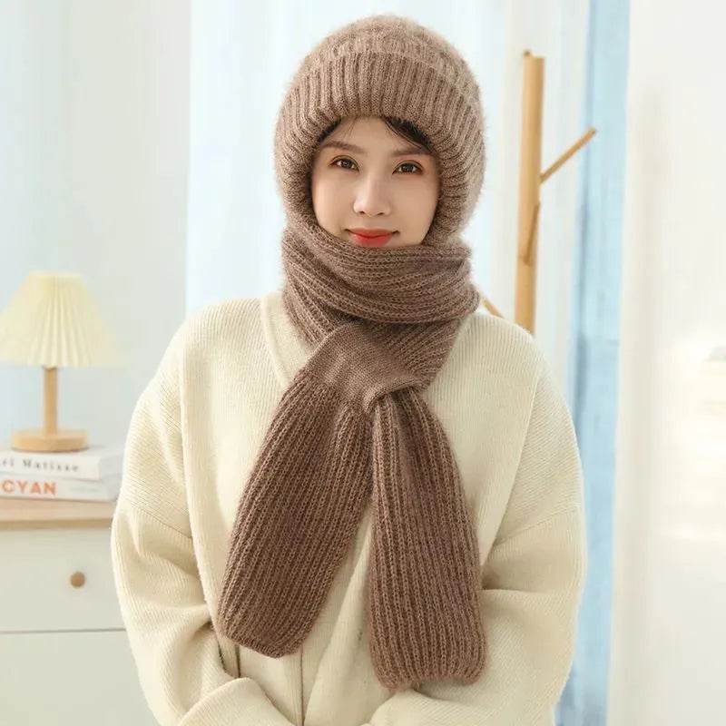 Women's Fleece-lined Scarf And Hat Winter Warm Knitted Hat Scarf - www.Shopthatapp.com #