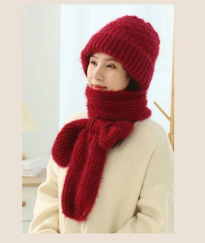 Women's Fleece-lined Scarf And Hat Winter Warm Knitted Hat Scarf - www.Shopthatapp.com #