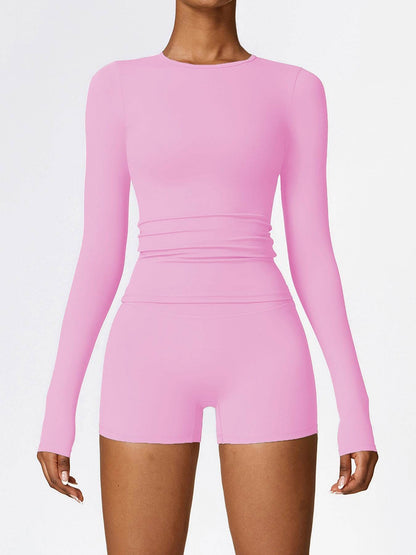 Women's Four Seasons Sports Suit, Women's Long Sleeve Round Neck Sports T-shirt And High Waist Tight Shorts Yoga Suit. - www.Shopthatapp.com #