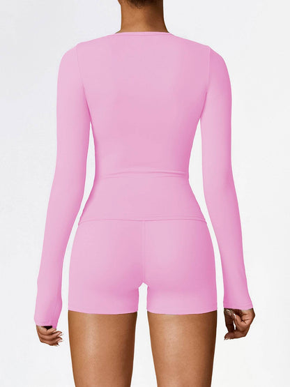 Women's Four Seasons Sports Suit, Women's Long Sleeve Round Neck Sports T-shirt And High Waist Tight Shorts Yoga Suit. - www.Shopthatapp.com #