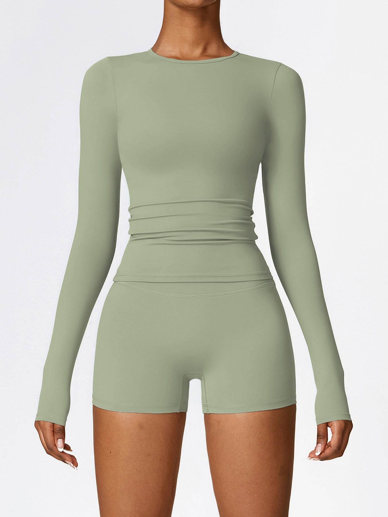 Women's Four Seasons Sports Suit, Women's Long Sleeve Round Neck Sports T-shirt And High Waist Tight Shorts Yoga Suit. - www.Shopthatapp.com #