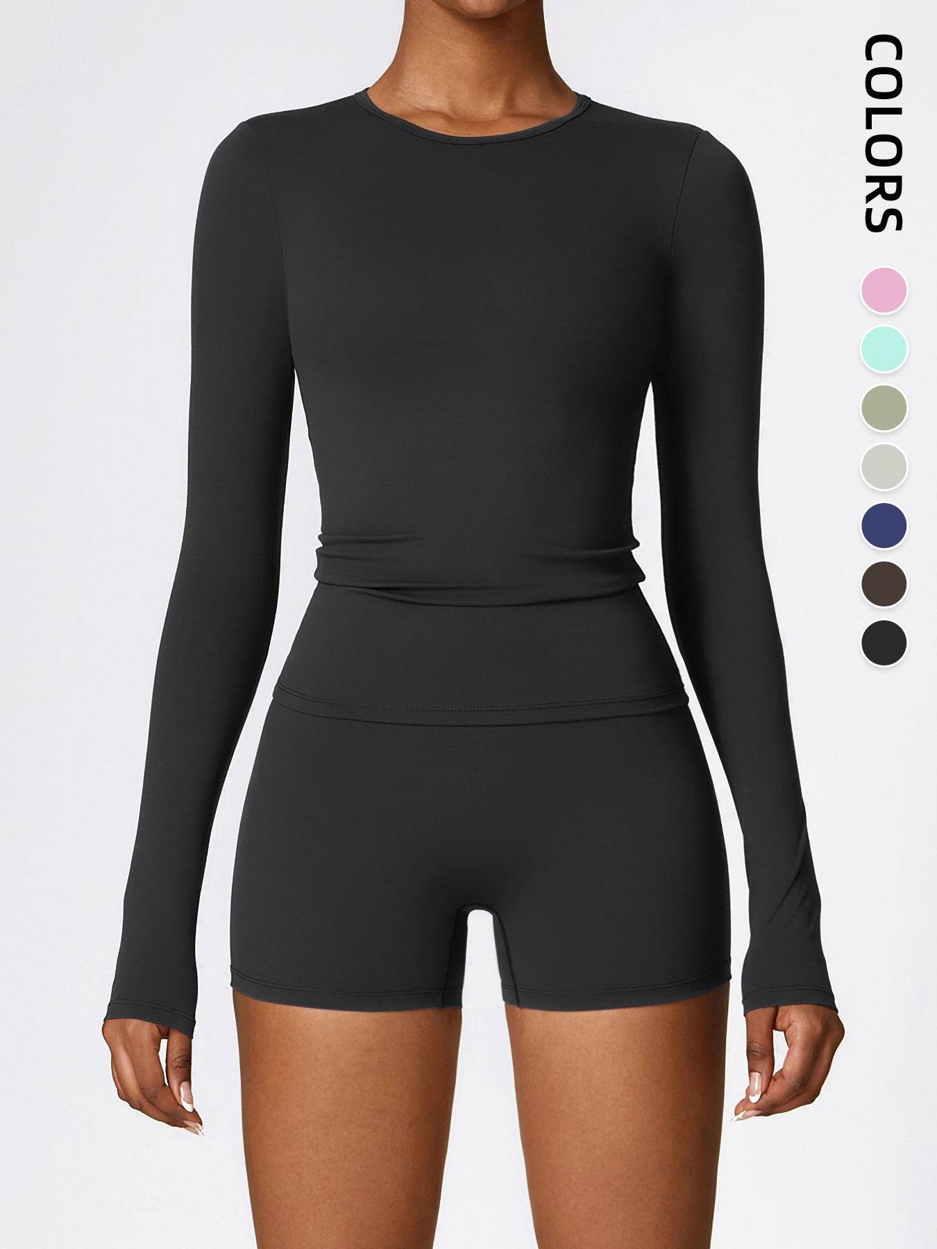Women's Four Seasons Sports Suit, Women's Long Sleeve Round Neck Sports T-shirt And High Waist Tight Shorts Yoga Suit. - www.Shopthatapp.com #