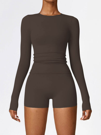 Women's Four Seasons Sports Suit, Women's Long Sleeve Round Neck Sports T-shirt And High Waist Tight Shorts Yoga Suit. - www.Shopthatapp.com #