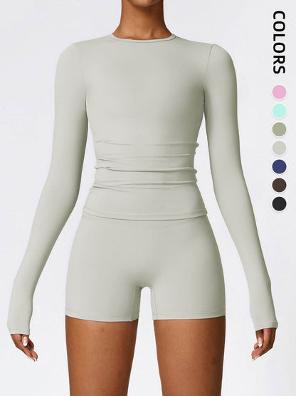Women's Four Seasons Sports Suit, Women's Long Sleeve Round Neck Sports T-shirt And High Waist Tight Shorts Yoga Suit. - www.Shopthatapp.com #