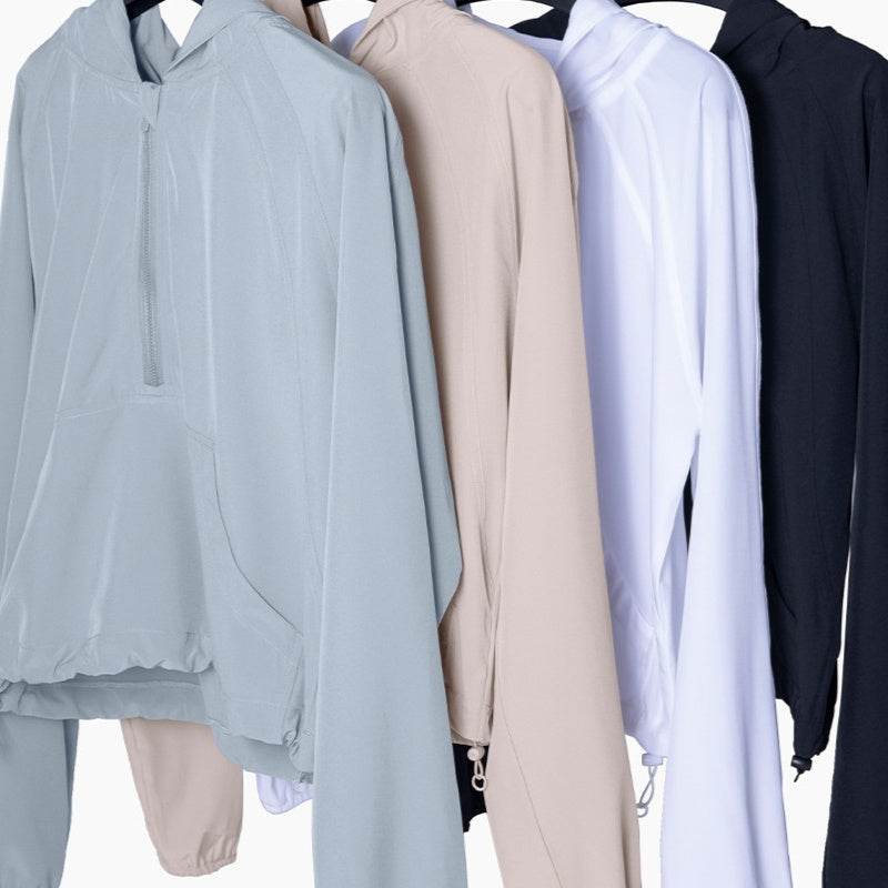 Women's Half Zipper Drawstring Workout Hoodie Athleisure Gym Hoodie - www.Shopthatapp.com #