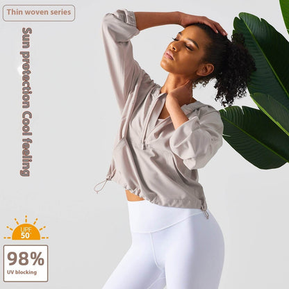 Women's Half Zipper Drawstring Workout Hoodie Athleisure Gym Hoodie - www.Shopthatapp.com #