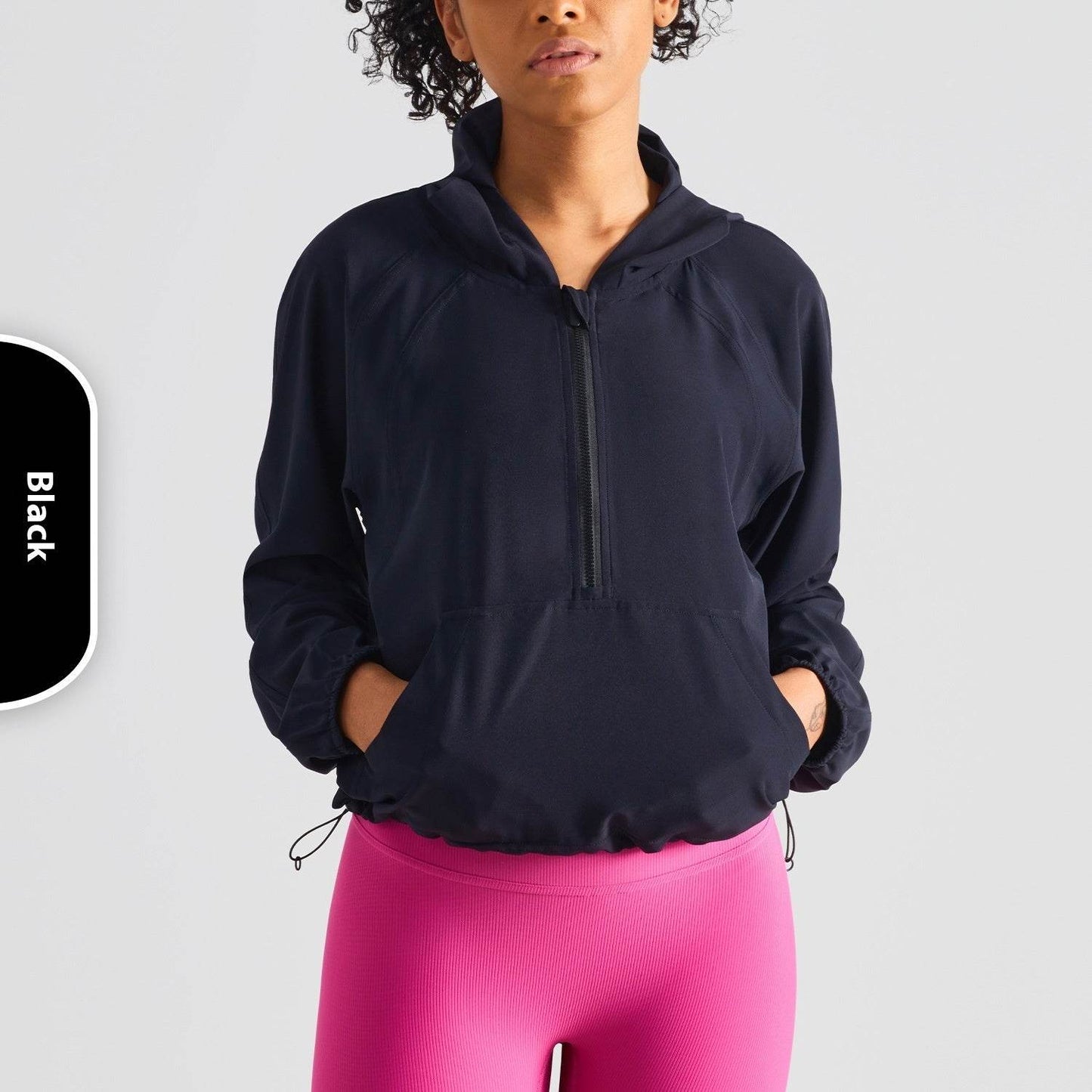 Women's Half Zipper Drawstring Workout Hoodie Athleisure Gym Hoodie - www.Shopthatapp.com #