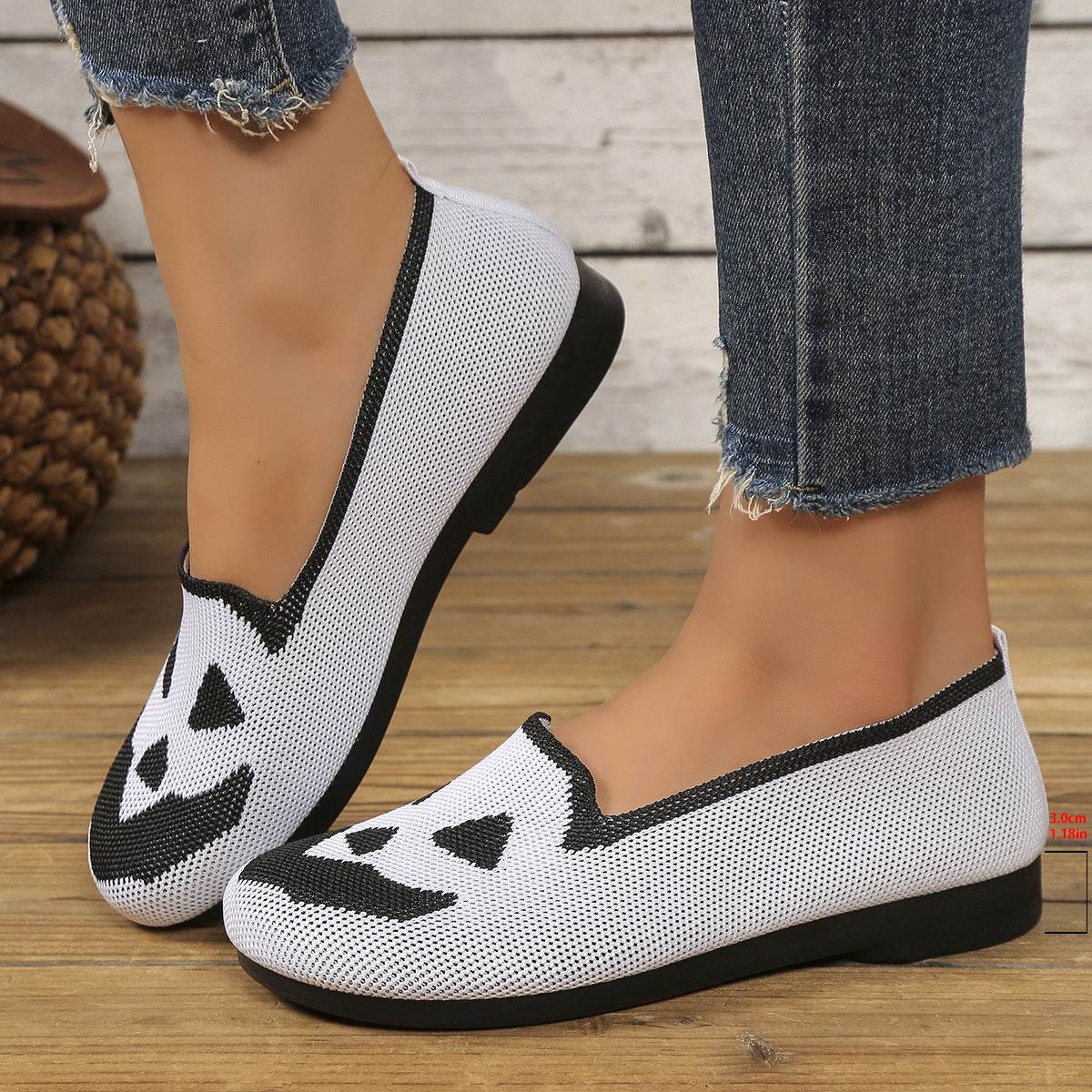 Women's Halloween Pumpkin Printed Breathable Flying Woven Shoes - www.Shopthatapp.com #