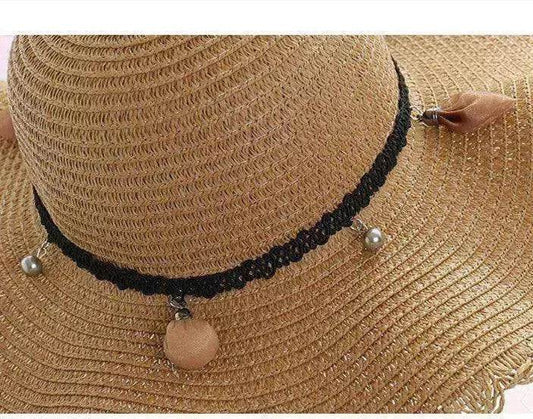 Women's Han Korean Edition Big Beach Wavy With Leather Rope Weaving Hat - www.Shopthatapp.com #
