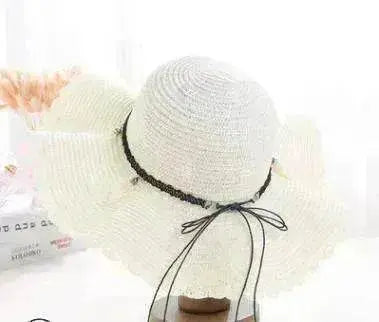 Women's Han Korean Edition Big Beach Wavy With Leather Rope Weaving Hat - www.Shopthatapp.com #