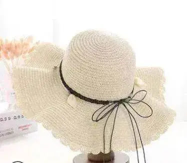 Women's Han Korean Edition Big Beach Wavy With Leather Rope Weaving Hat - www.Shopthatapp.com #