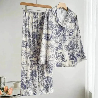 Women's Ice Silk Pajamas with New Ink Print Design: Long-Sleeved Homewear - www.Shopthatapp.com #