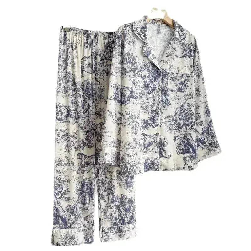 Women's Ice Silk Pajamas with New Ink Print Design: Long-Sleeved Homewear - www.Shopthatapp.com #