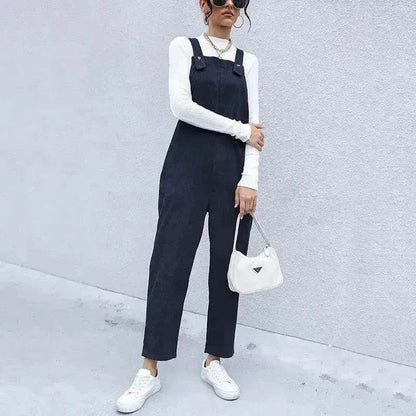Women's Autumn Warm Corduroy Loose Solid Color Suspender Pants - www.Shopthatapp.com