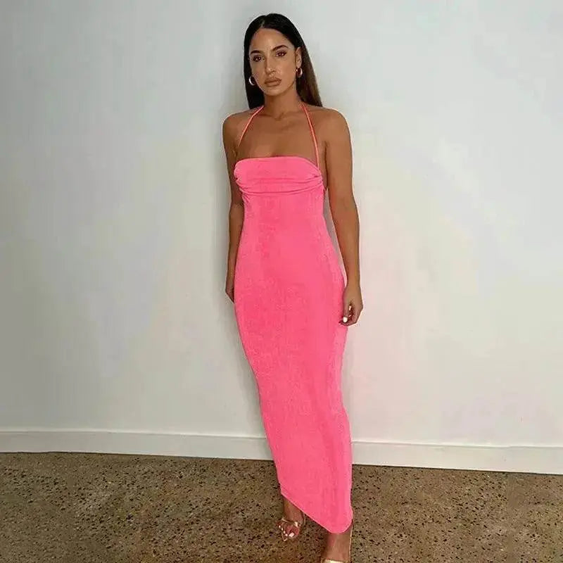 Women's Backless Charming Strap Slim Dress Tube Top Halter Dress Club Party Beach Outfits Summer - www.Shopthatapp.com