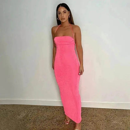 Women's Backless Charming Strap Slim Dress Tube Top Halter Dress Club Party Beach Outfits Summer - www.Shopthatapp.com