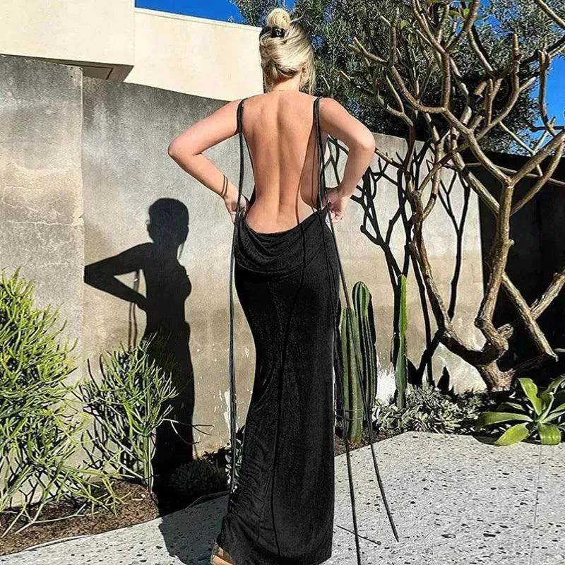 Women's Backless Charming Strap Slim Dress Tube Top Halter Dress Club Party Beach Outfits Summer - www.Shopthatapp.com