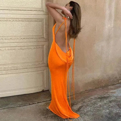 Women's Backless Charming Strap Slim Dress Tube Top Halter Dress Club Party Beach Outfits Summer - www.Shopthatapp.com