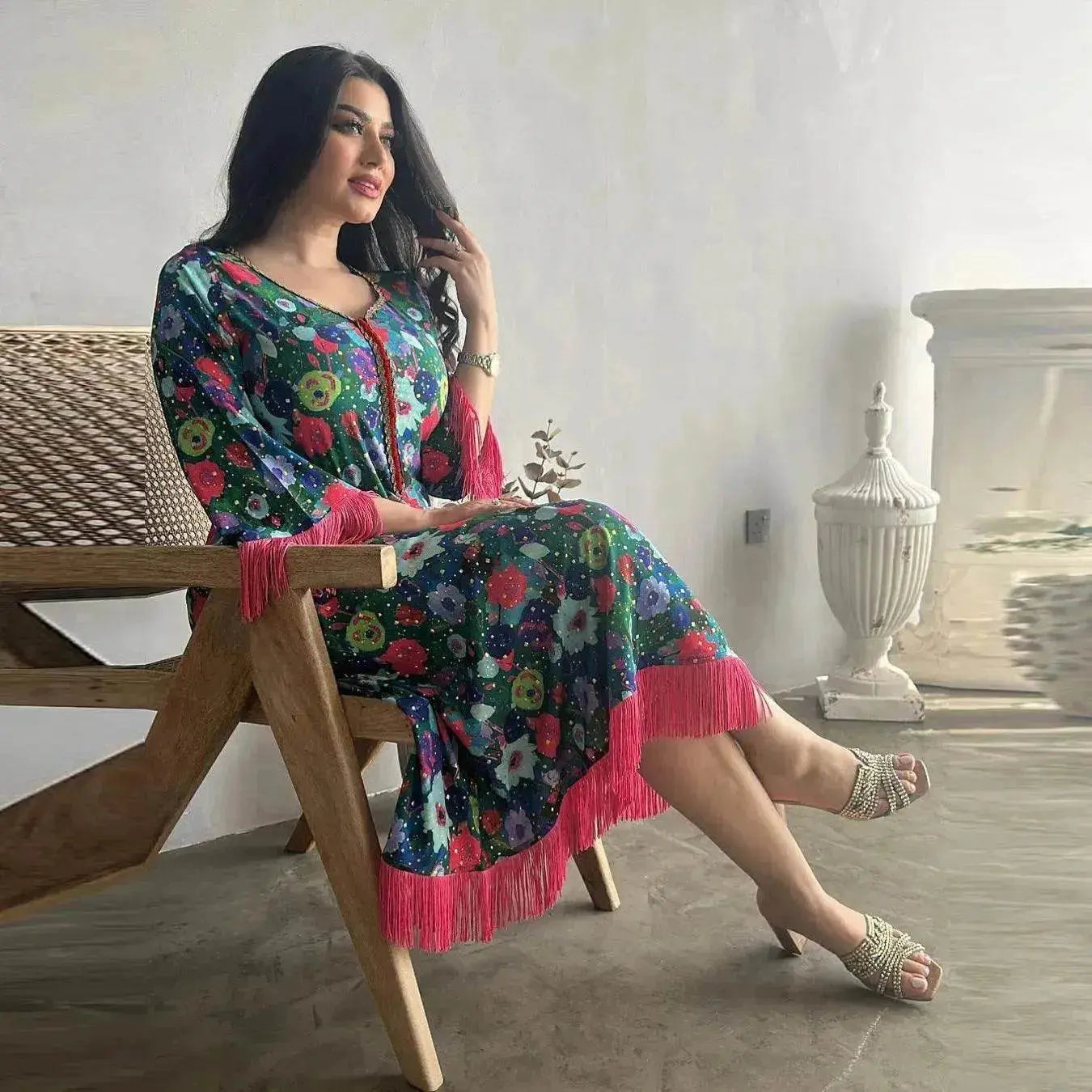 Women's Bronzing Printed Casual Dubai Arab  Robe - www.Shopthatapp.com