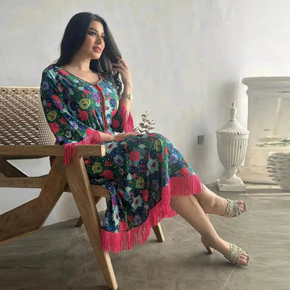 Women's Bronzing Printed Casual Dubai Arab  Robe - www.Shopthatapp.com